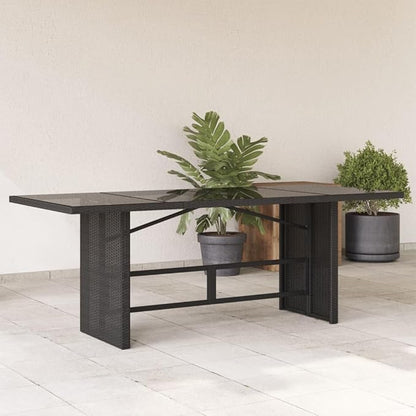 vidaXL Patio Garden Table - Black PE Rattan Glass top - Outdoor/Patio/Garden/Deck