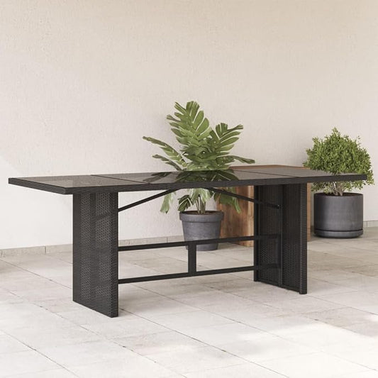 vidaXL Patio Garden Table - Black PE Rattan Glass top - Outdoor/Patio/Garden/Deck