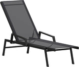 Flash Furniture Brazos Adjustable Chaise Lounge Chair with Arms, All-Weather Outdoor Five-Position Recliner, Black/Black - Photo 1