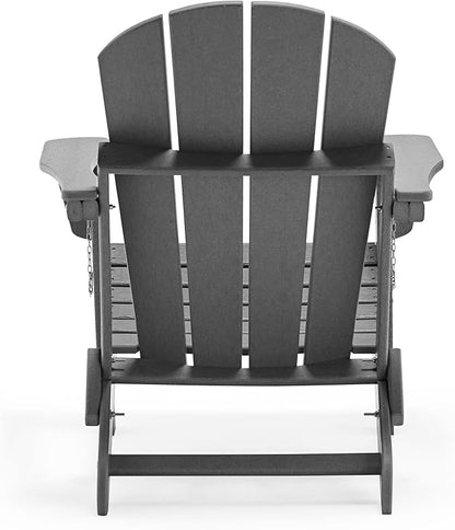 WO Home Furniture 3pc Set - HDPE Poly Adirondack Chair with Ottoman/Footrest and Square Side Table, All Weather and UV Resistant for Outdoor Patio Backyard, Garden, Gray