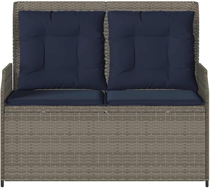 Reclining Garden Bench Gray Poly Rattan Outdoor Seating for Patio Balcony Porch 40.9 Inch Modern Loveseat with Adjustable Backrest Weather-Resistant for Living Room Garden and Sunroom