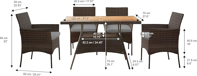 Teamson Home Outdoor PE Rattan Dining Set for Four, Removable Water-Resistant Cushions - Photo 3