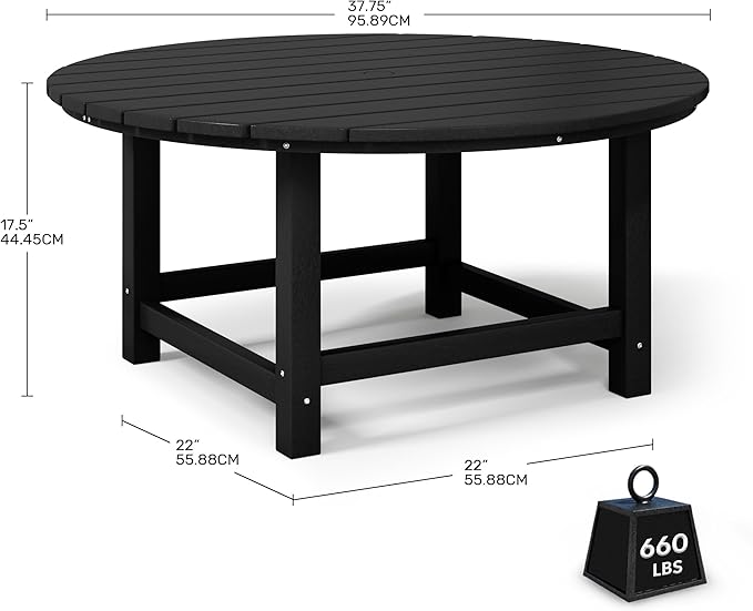 Costaelm Patio Conversation Table, Tatio Accent HDPE Outdoor Weather Resistant, Round Outdoor Porch Balcony Patio Drink Table for Outside, Pool, Backyard, Black