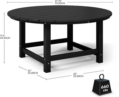 Costaelm Patio Conversation Table, Tatio Accent HDPE Outdoor Weather Resistant, Round Outdoor Porch Balcony Patio Drink Table for Outside, Pool, Backyard, Black