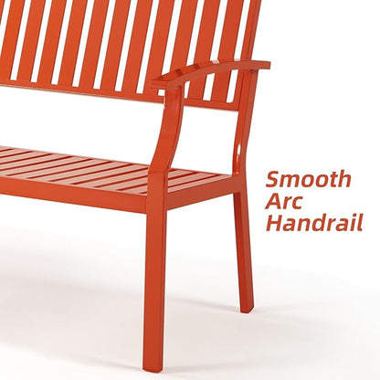 Outdoor Bench Weatherproof Aluminum Patio Garden Bench, Patio Loveseat for Porch Garden Lawn Backyard Park Balcony (Orange)