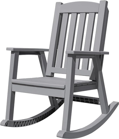 Devoko PP Material Rocking Chair Outdoor Indoor All Weather High Back Patio Rocker for Adult Heavy Duty Rocking Chair for Patio Backyard Porch Garden (Heavy Duty, Gray)