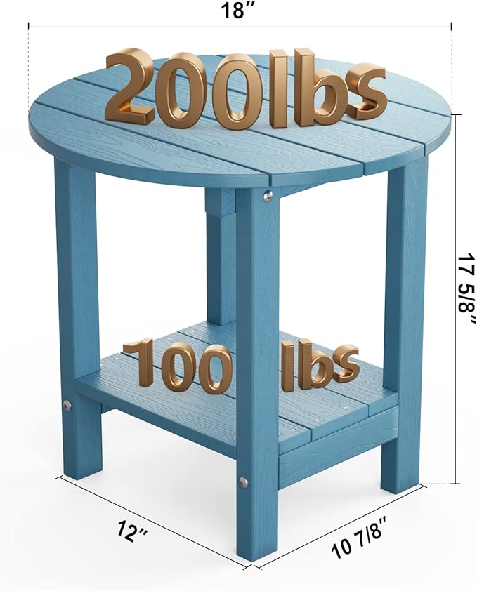 MXIMU Round Outdoor Side Table Adirondack Tables 18 Inch Chairside End Tables with Storage Shelf - Photo 3