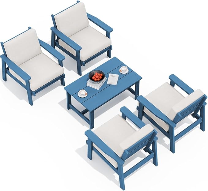 SERWALL Outdoor Patio Furniture Set, 5 Piece HDPE Patio Conversation Sets - Photo 1