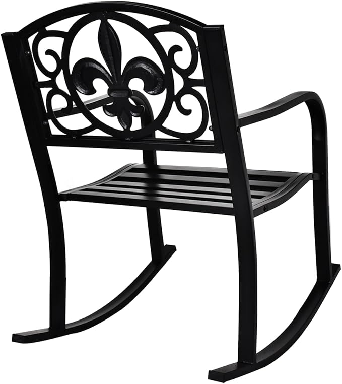 Outdoor Patio Rocking Chair, Metal Rocking seat for for Deck, Backyard or Garden (Black)