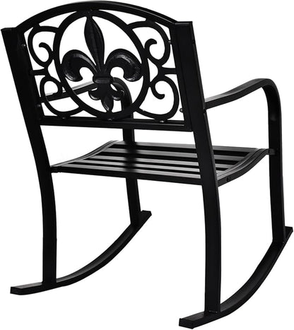 Outdoor Patio Rocking Chair, Metal Rocking seat for for Deck, Backyard or Garden (Black)