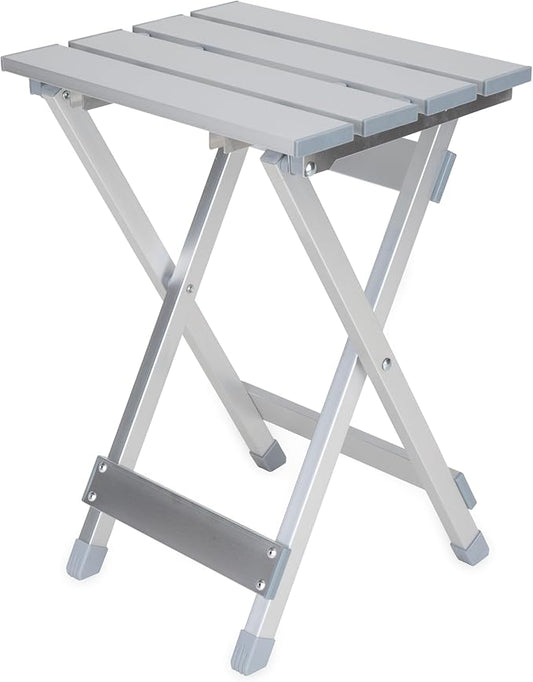 Camco Aluminum Small Outdoor Side Table - Folding Camping Table Supports Up to 130lb - Features Durable Aluminum Construction - Collapses for Easy RV Storage - (51890)