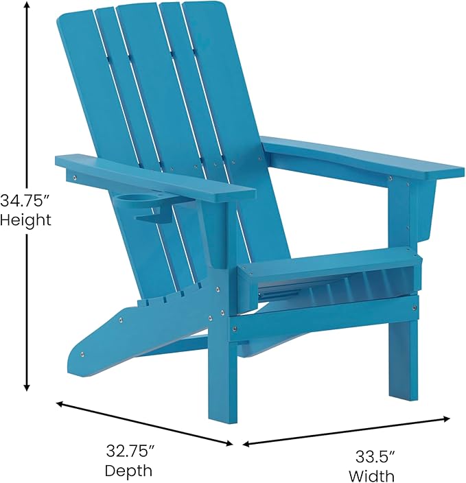 Flash Furniture Halifax Adirondack Chairs with Cup Holders, Weather Resistant Poly Resin Adirondack Chairs, Set of 2, Blue