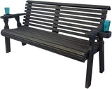 Amish Casual Heavy Duty Pressure Treated 4 Foot Outdoor Garden Bench with Cup Holders - Amish Crafted Roll Back Design - Photo 1