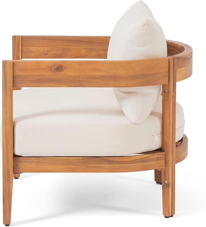 Christopher Knight Home Nadine Outdoor Accent Chair, Acacia Wood Club Chair, Tub Shape Design Armchair - Photo 5