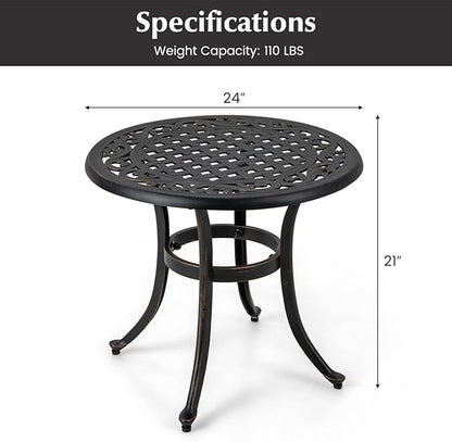 Giantex Patio Bistro Table, 24” Cast Aluminum Round Side Table, Outdoor Coffee Table for Porch, Pool, Backyard, Garden, Balcony