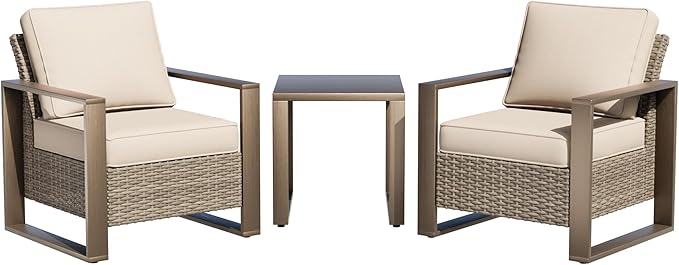 Outdoor Wicker Metal Chairs Set of 2 with Matching Side Table - 3 Pieces Patio Bistro Set with Removable Olefin Fabric - Photo 1