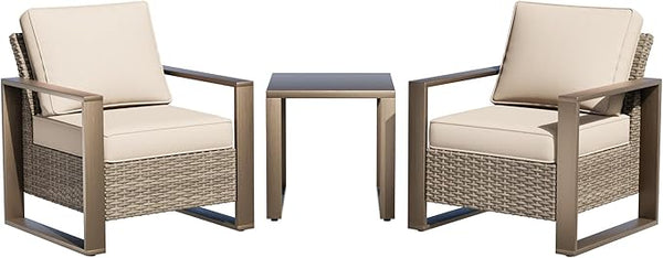 Outdoor Wicker Metal Chairs Set of 2 with Matching Side Table - 3 Pieces Patio Bistro Set with Removable Olefin Fabric - Photo 1