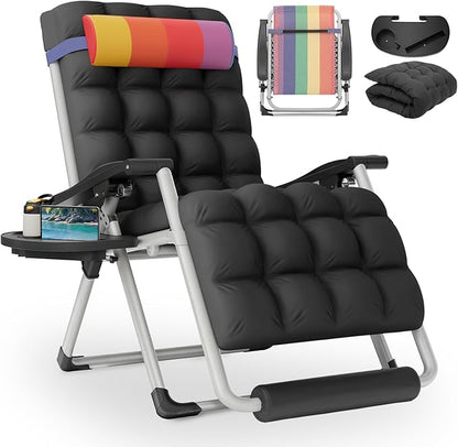Athena Collection Zero Gravity Outdoor Lounge Chair with Cushion, 29" Width Pool Lounge Lawn Chair Reclining with Cup Holder Foot Pad, Outdoor Chaise for Beach Patio Backyard Outside, Rainbow