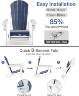 Folding Adirondack Chair –Recyclable HDPE Outdoor Adirondack Patio Chair with Cup Holder, Wood Texture & Umbrella Hole - Photo 8