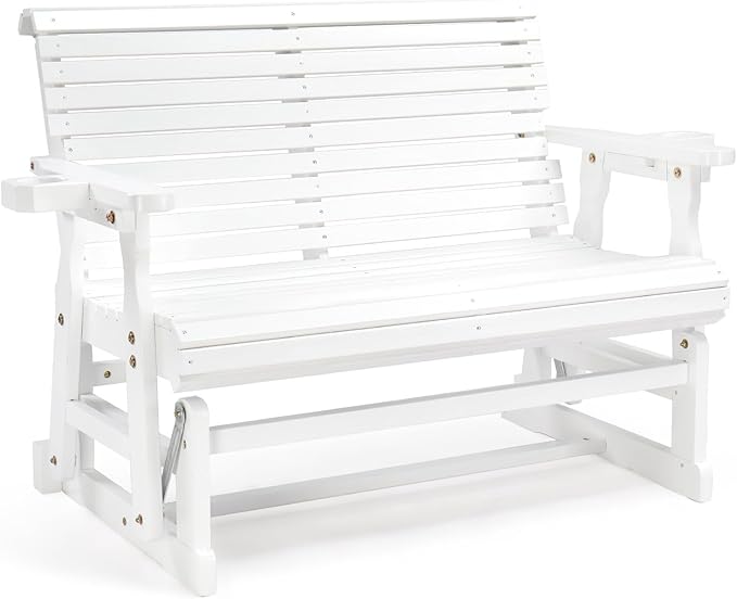 VINGLI Wooden Patio Glider, Heavy Duty 800 LBS Outdoor Glider with Cup Holders - Photo 1