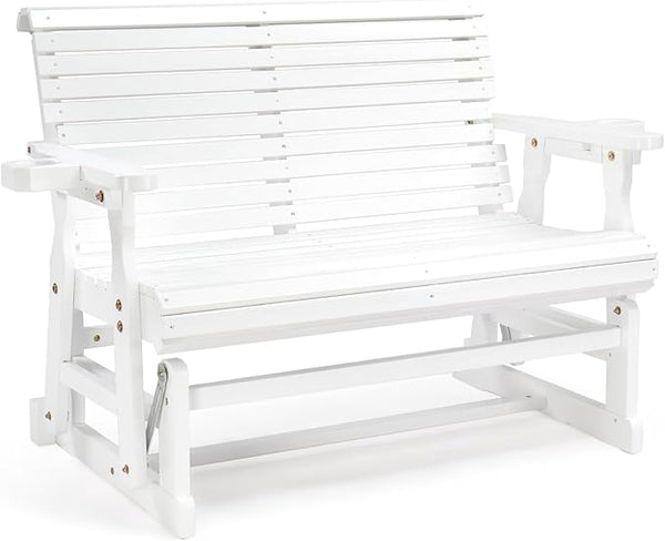 VINGLI Wooden Patio Glider, Heavy Duty 800 LBS Outdoor Glider with Cup Holders - Photo 1