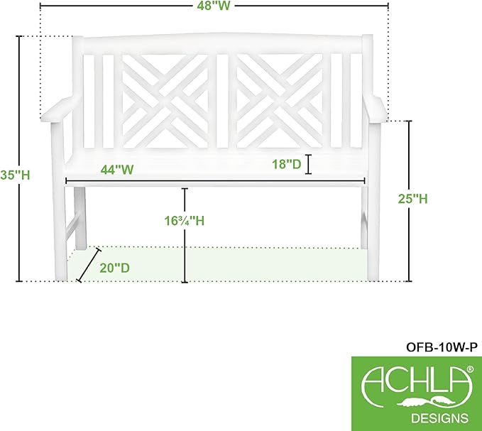 Achla Designs Fretwork Garden Bench, 4 ft White