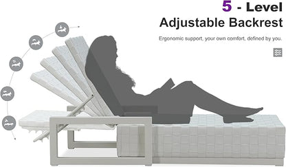 PURPLE LEAF Outdoor Chaise Lounge Set of 2, PU Leather Patio Lounge Chair Aluminum Pool Lounge Chairs with 5-Position Adjustable Backrest for Pool, Deck, Garden, Sunbathing, White