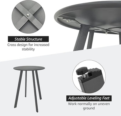Outdoor Side Table, Weather Resistant Patio Small Outdoor Indoor Round Metal Steel Small Side Table, Waterproof End Table for Garden Balcony Yard, Grey