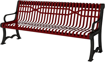 COATEDOUTDOORFURNITURE Heavy-Duty Outdoor Bench Thermoplastic Coated, Slatted Steel, Commercial-Grade Garden Bench, Made in America (Portable with Back, 4 Ft, Textured Burgundy)