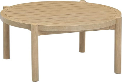 Nathan James Bora Round Outdoor Coffee Table, Farmhouse Wood Coffee Table for Patio or Porch, Solid Acacia Wood