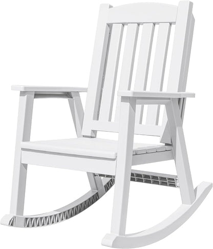 Devoko PP Material Rocking Chair Outdoor Indoor All Weather High Back Patio Rocker for Adult Heavy Duty Rocking Chair for Patio Backyard Porch Garden (Heavy Duty, White)