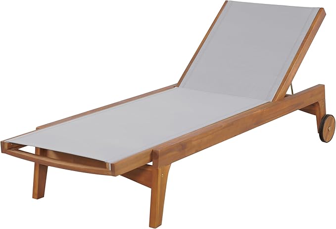 Christopher Knight Home Tristy Chaise Lounge Chair Outdoor, Acacia Wood Frame Sunbathing Pool Lounger, Adjustable Backrest Single Lounge Sofa, Patio Lounge Chaise for Poolside, Grey + Natural