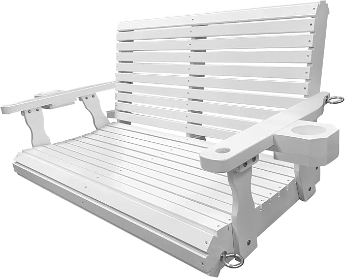 Wooden Porch Swing 2-Seater, Bench Swing with Cupholders, Hanging Chains and 7mm Springs, Heavy Duty 800 LBS - Photo 8