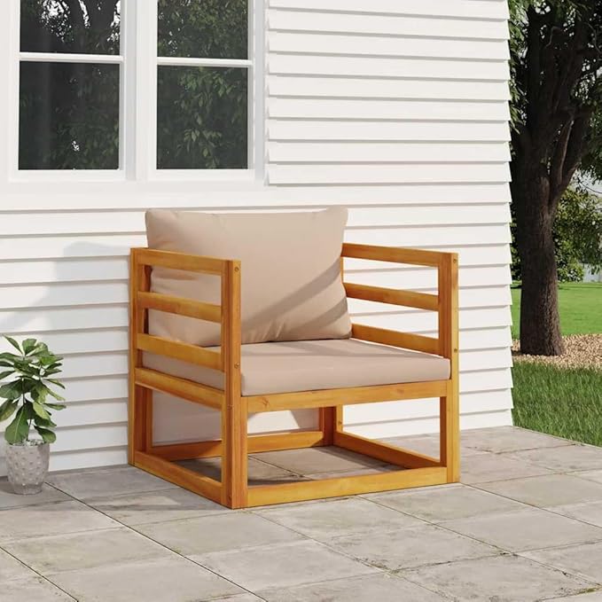 Garden Chair Taupe, Solid Acacia Wood Outdoor Seating, Medium Modular Patio Furniture for Balcony, Backyard Conversation