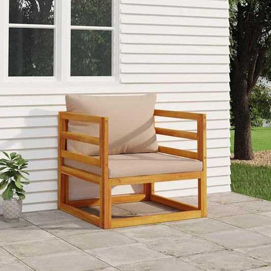 Garden Chair Taupe, Solid Acacia Wood Outdoor Seating, Medium Modular Patio Furniture for Balcony, Backyard Conversation