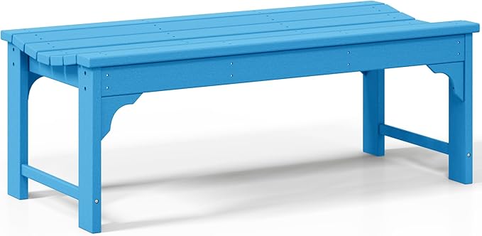 Costaelm Outdoor Benches Weatherproof, All Weather Resistant Park Bench Poly Lumber Backless Garden Bench Seat for Entryway Front Porch, Pacific Blue