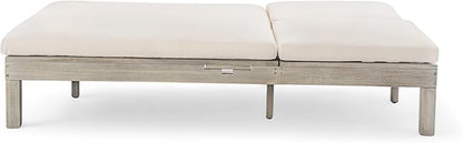 Outdoor Double Chaise Lounge with 5-Position Adjustable Backrest, Cushion and Folding Side Trays, Patio Double Lounge Chairs for Poolside Garden (Gray/D)
