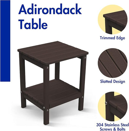 BRIOPAWS Outdoor-Side-Table | Small | Brownwood Grain | HDPE Plastic | Patio End-Table | 2-Shelf Adirondack Outside Tables | All Weather | for Poolside Front Porch Indoor Living Room | 14" x 13"