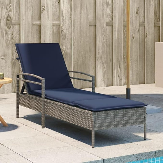 Outdoor Sun Lounger with Thick Cushion, Adjustable Backrest, Grey Poly Rattan Patio Furniture for Poolside and Garden Relaxation, Durable Weather-Resistant Chaise Lounge (US Only)