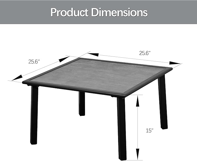Domi Outdoor Low-Profile Side Table, Square End Table with Sturdy Metal Frame & All-Weather Resin Table Top, Patio Coffee Table for Garden, Backyard, Poolside, Deck, Grey (25.6” L x 25.6” W x 15” H)