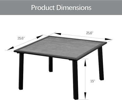 Domi Outdoor Low-Profile Side Table, Square End Table with Sturdy Metal Frame & All-Weather Resin Table Top, Patio Coffee Table for Garden, Backyard, Poolside, Deck, Grey (25.6” L x 25.6” W x 15” H)