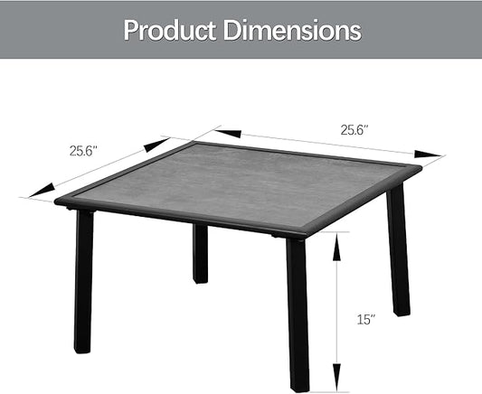 Domi Outdoor Low-Profile Side Table, Square End Table with Sturdy Metal Frame & All-Weather Resin Table Top, Patio Coffee Table for Garden, Backyard, Poolside, Deck, Grey (25.6” L x 25.6” W x 15” H)
