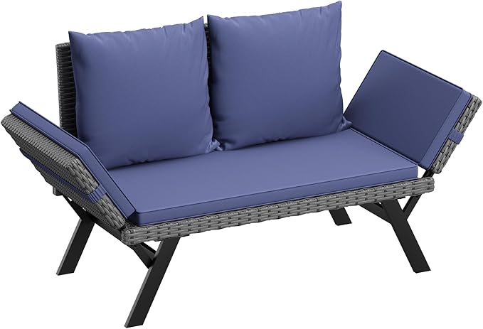 Flamaker Outdoor Convertible Sofa, Woven Rattan Patio Furniture Sunbed with Adjustable Armrests - Photo 1