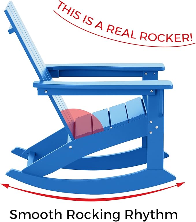 Costaelm Outdoor Adirondack Chair, All Weather Resistant Lawn Chairs Balcony Chair and Fire Pit Chairs, Patio Chair Outdoor Porch Rocking Chair High Back HDPE Poly Lumber, Pacific Blue