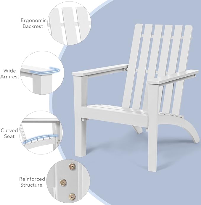 Giantex Adirondack Chair Set of 2 Acacia Wood Outdoor Chairs, 350 lbs Weight Capacity, Weather Resistant Campfire Chairs for Lawn Seating, Garden, Poolside, Balcony, Patio Lounger, Black, White