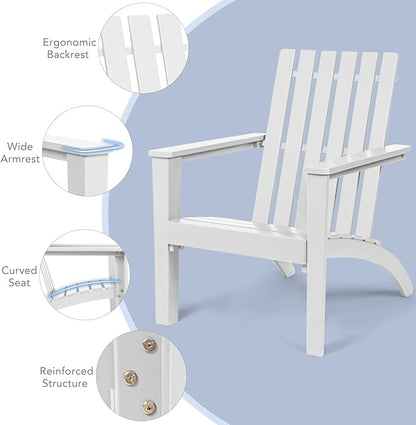 Giantex Adirondack Chair Set of 2 Acacia Wood Outdoor Chairs, 350 lbs Weight Capacity, Weather Resistant Campfire Chairs for Lawn Seating, Garden, Poolside, Balcony, Patio Lounger, Black, White