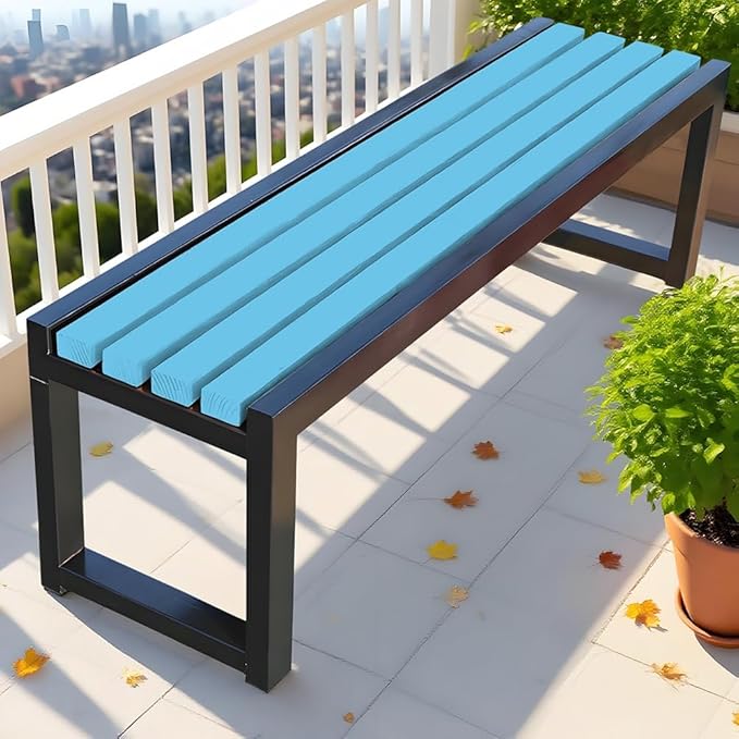 Garden Bench for Outdoors, Weatherproof Patio Bench Wooden Benches 2-Person Backyard Seat Backless Seat with Metal Frame for Park Backyard Entryway 3.3ft 3.9ft 4.9ft 5.9ft(Blue Black,5.9ft)