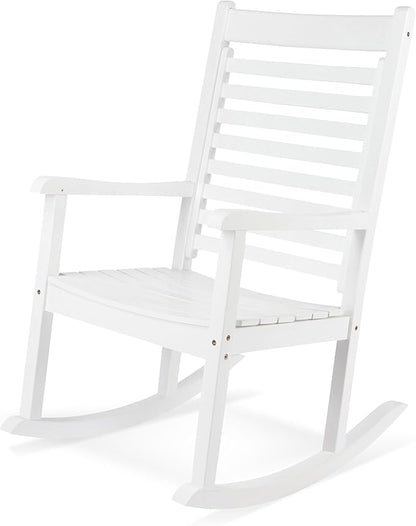 Shine Company Modern Wood Rocking Chair, Ergonomic Wide Seat Porch Rocker, White