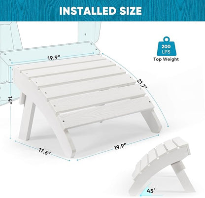 Adirondack Ottoman Set of 4, Plastic Folding Adirondack Footstool, All Weather Ottoman for Adirondack Chairs, Widely Used for Outdoor, Porch, Patio, Garden, Poolside, Fire Pits - White