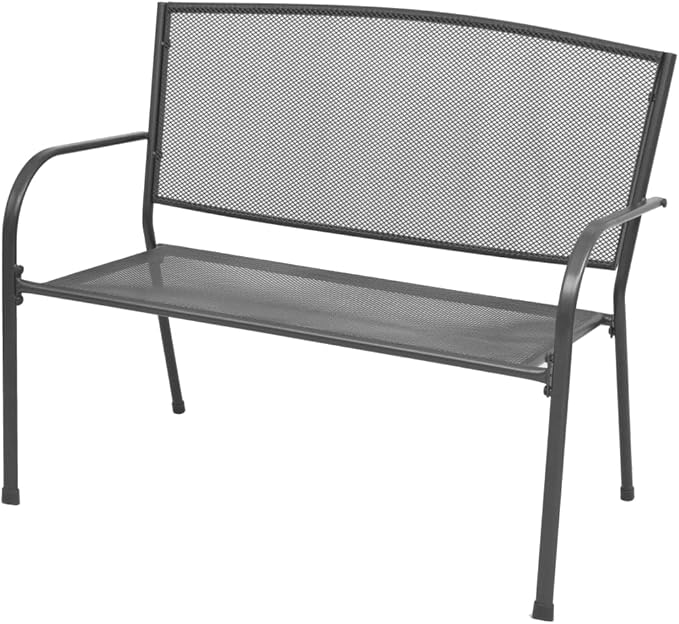 42.5 Inch Patio Bench with Steel Frame and Mesh Seat, Heavy Duty Outdoor Garden Bench for Patio, Backyard, Living Room, Rust Resistant & Weatherproof, Anthracite Gray, Supports 573 lbs, Easy Assembly